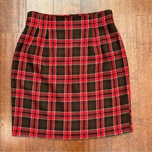NYCC Vintage Clueless Preppy Wool Blend Red & Brown Plaid Women's Skirt, Size 10